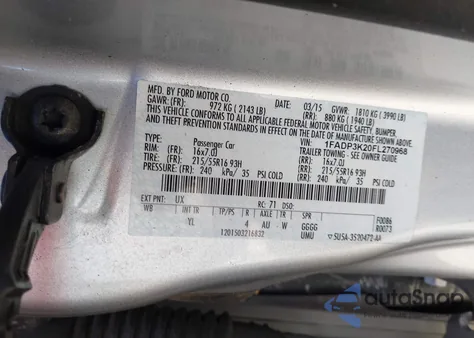 2015 Ford Focus Se z USA, uszkodzony, nr VIN 1FADP3K20FL270968